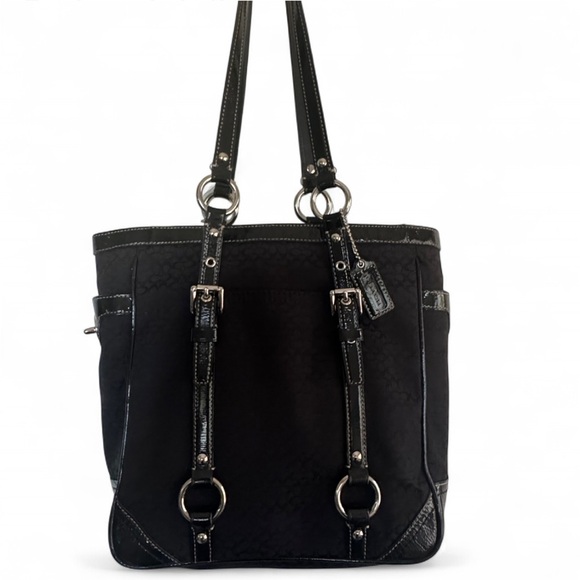 Coach Gallery Tote Shoulder Bag Signature Black Patent Leather F12344 - Picture 1 of 16